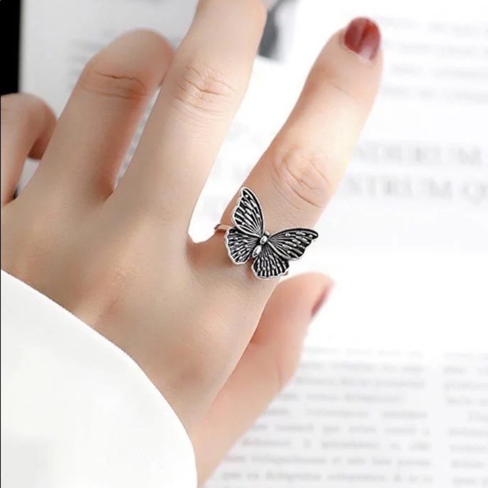 New Sterling Silver 925 Butterfly Adjustable Ring